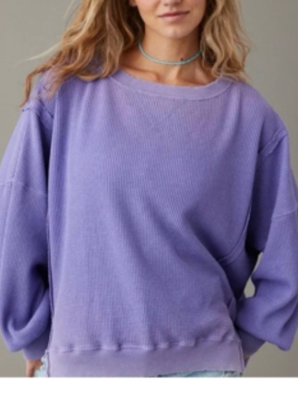 AE Oversized Big Hug Waffle Sweatshirt Purple